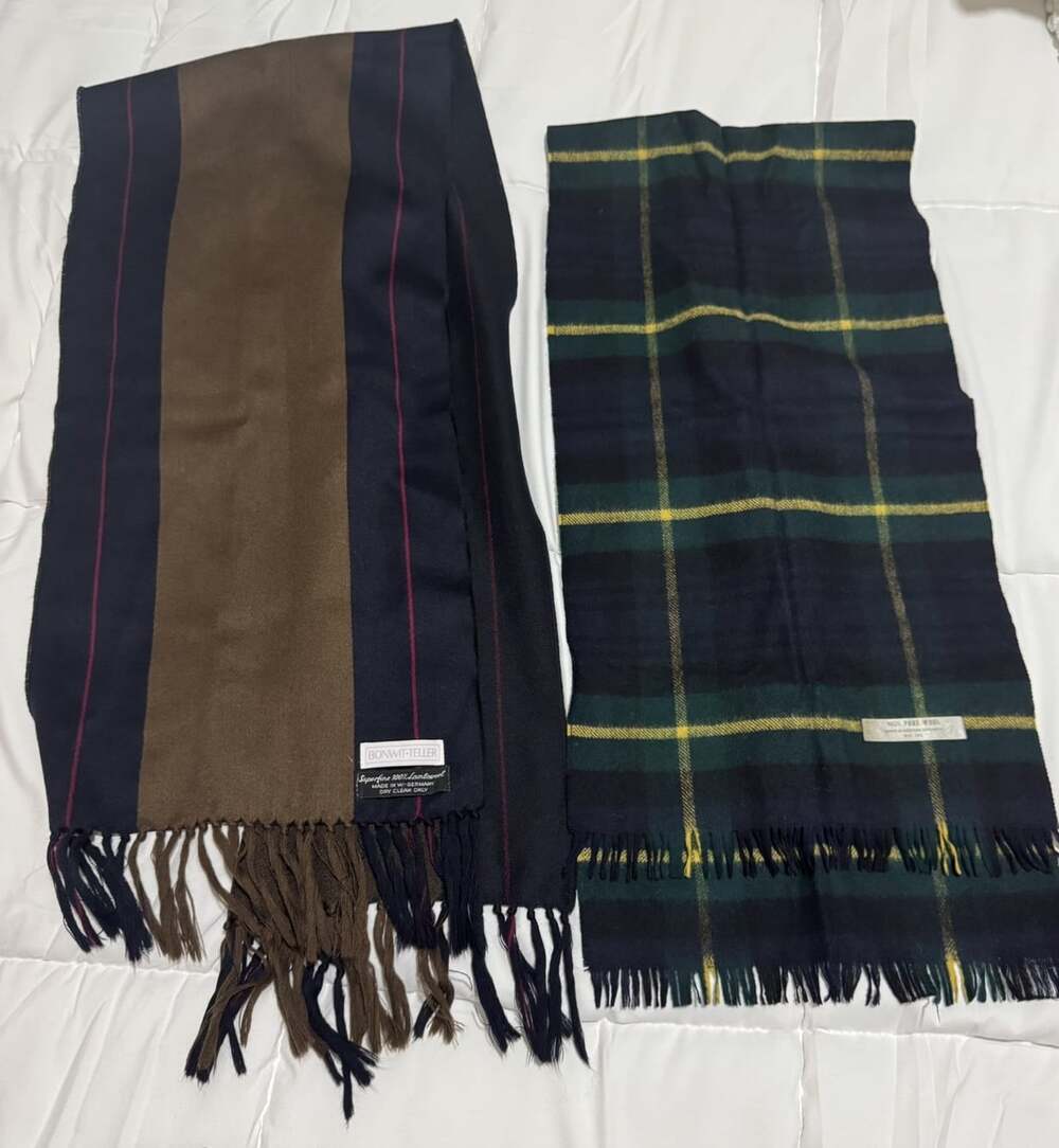 Vintage Wool Scarf Bundle — Bonwit Teller Lamb + Tartan Plaid, Made in Germany